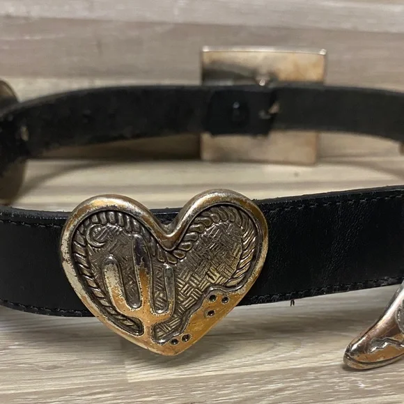 Black Leather Belt with Gold Accents - Picture 4 of 8